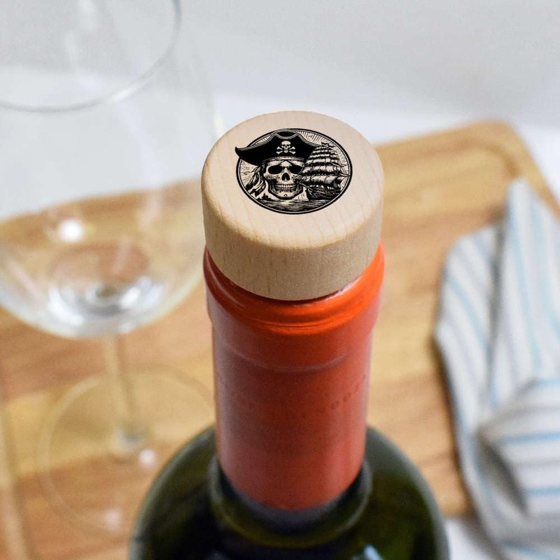19mm 'Pirate Skull and Spanish Galleon' Wooden Bottle Stopper/Cork (BS00027883)