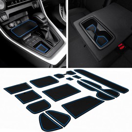 JDMCAR Liner Accessories Compatible with Toyota RAV4 2019-2024 2025 and 2021-2025 RAV4 Prime, Custom Fit Cup Holder, Center Console, and Door Pockets Inserts Kit (Blue Trim) - 15 PC Set