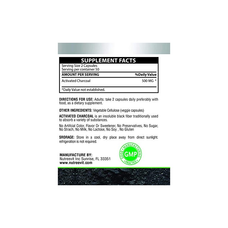 NutreeVit 100% Organic Highly Absorbent - Activated Charcoal (200 Count)