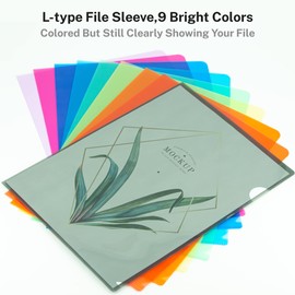 18 PCS Plastic Folders, Clear Frosted Project Pocket, Clear Plastic Sleeves, 9 Assorted Colors L File Folder Jacket, Office School Paper Protector, Fits A4/Letter Size (18, Multicolor)