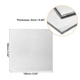 sourcing map 6061 Aluminum Sheet, 100mm x 100mm Rectangle Aluminum Plate 5mm Thick Flat Metal Stock for Industry Welding Crafting