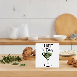 ATBWGT Dirty Martini Bar Wooden Box Sign,Dirty Martini Cocktail Wood Block Plaque Signs for Home Kitchen Bar Pub Lounge Desk Table Shelf Decor,Martini Gifts for Women Men,5x5 Inch