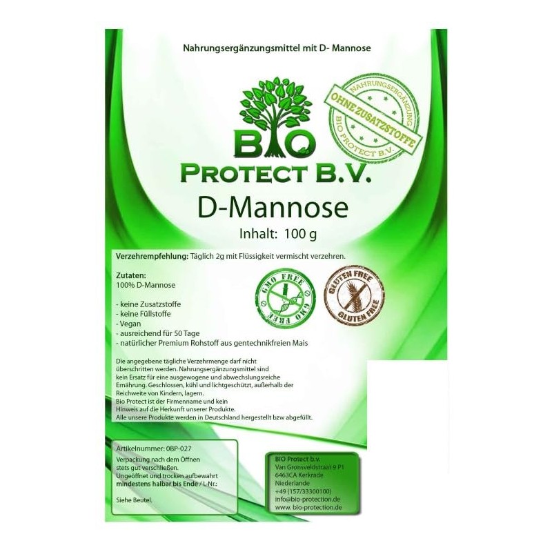 D-Mannose Premium Powder 100 g Bio Protect without Additives, Vegan,