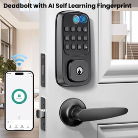 Smart Wi-Fi Doorbell Lock with Fingerprint, Keypad & Remote Access – Keyless Deadbolt, Mechanical Parts with 2 Backup Keys, Auto-Lock, Emergency Recharge Facility - Deal for Homes and Rentals