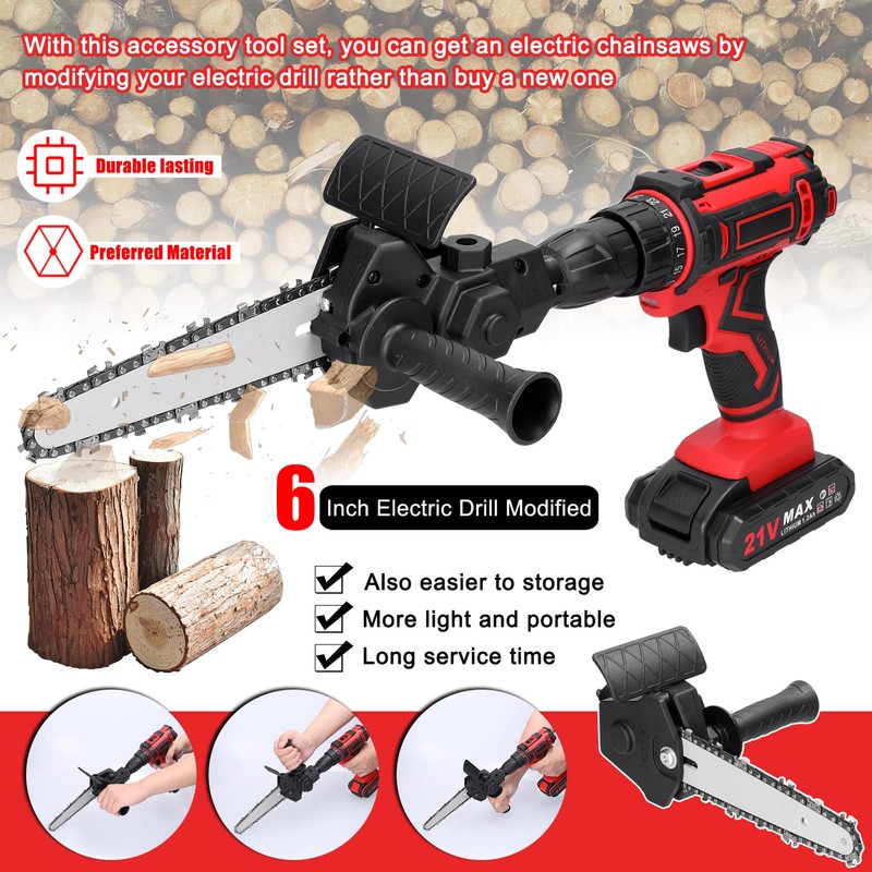 Sunydog Electric Chainsaw Attachment, 6 Inch Electric Drill Attachment, Woodworking