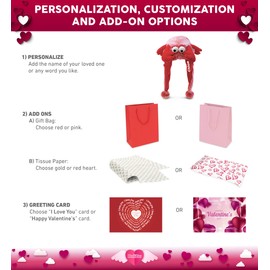 DolliBu I LOVE YOU Valentine Plush Red Lobster Hat - Cute Stuffed Animal with Red Heart And Name Personalization Gift For Valentines Day, Birthday, Anniversary, Romantic Date - 15 Inches