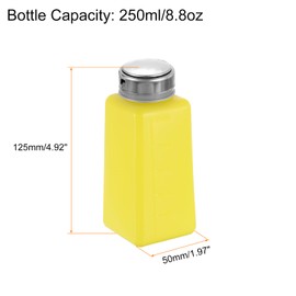 HARFINGTON Solvent Alcohol Dispenser 250ml(8.8oz) Nail Polish Remover Push Down Liquid Dispenser Pump Bottle with Stainless Steel Press Head for Acetone Cleanser Polish Remover, Yellow