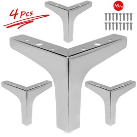 Cjueiom 15cm / 6 Inch Furniture Legs Chrome Sofa Legs Set of 4, Modern Table Legs Metal Triangle Furniture Feet, Sofa Foot Couch Legs Replacement for Cabinet Cupboard Chair Ottoman