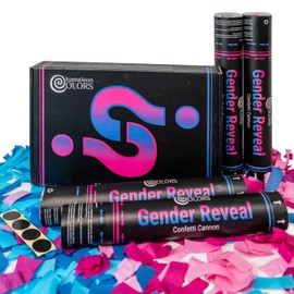 Chameleon Colors Gender Reveal Confetti Cannons - 2 Pink & 2 Blue Confetti Blasters - Biodegradable - Non-Toxic - Gender Reveal for Boy & Girl