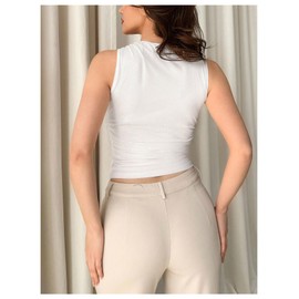 Milumia Women's Flower Print Mesh Top Sleeveless Mock Neck Ruched Tank Tops Light Pink Flowerr X-Large