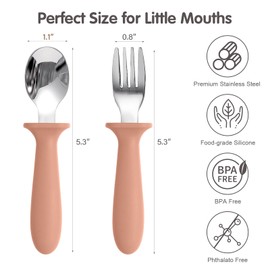 Eascrozn Toddler Spoons and Forks Set, 6 Pack Kids Silverware with Silicone Handle, BPA Free, 18/8 Stainless Steel Children Safe Toddler Utensils, Dishwasher Safe