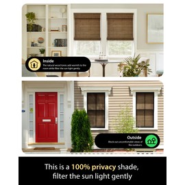 UNISHADES Cordless Bamboo Roman Shades for Windows, Blinds Size (35" W ×64" H) Colour (Highfield Teak)