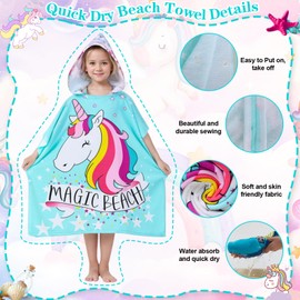 Kids Hooded Bath Towel,Poncho Towel Swimming Towel Microfibre Soft and Large Bathrobe for Beach Pool Bath Girls Boys (Green Horse)