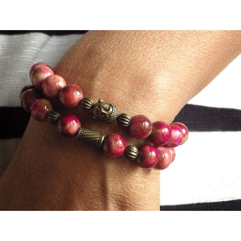 Boho Gipsy multi-strand woman's bracelet in natural white jade tinged
