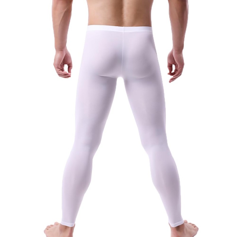 Men's Ice Silk Sheer Leggings Pants Underwear Bottoms Low Rise