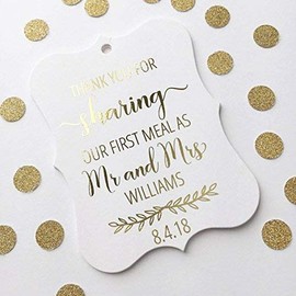 Thank You For Sharing Our First Meal As Mr and Mrs Color Foil Wedding Favor Hang Tags (EC-390-F)