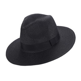 Panama Hat Rollable Straw-Fedora Summer Beach Sun Hats Protection UPF50+ Wide Brim Floppy Ladies Straw Sunhat for Men Women Packable Holiday Beach Accessories
