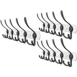 SAYONEYES White and Black Coat Rack Wall Mounted - 16 Inch Heavy Duty Stainless Steel Matte Finish Wall Hook Rack - 5 Tri Coat Hooks for Hanging Towels, Bags, Hat - Bathroom Entryway - 3 Pack