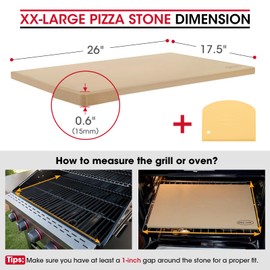 Unicook XX-Large Pizza Stone 26" x 17.5" x 0.6" for 36"/48" Home and Commercial Ovens, Rectangular Baking Stone, Ideal for Baking Crispy Pizzas, Bread and Cookies, Weighs 21 lbs, Does Not Fit 30"Ovens