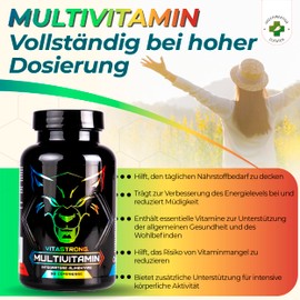 Complete Multivitamin Vitastrong Vitamin C, E, B1, B2, B6, D, A, K, B12, Biotin, 100% Natural and Pure, 13 High Dose Vitamins, Made in Italy