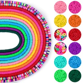 4560 Pieces Clay Beads, Caffox 12 Colours Polymer Heishi Beads, 6 mm Flat Beads, Clay Beads, Craft Set, Jewellery Making Sets for DIY Necklace, Charm Bracelet, Gift for Children Adults