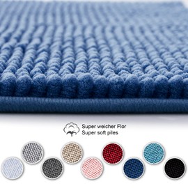 Decomira Non-Slip Bath Mat, Can Be Combined as a Bath Mat Set, Bathroom Mat, Washable Chenille, Shower Mat for Shower, Bathtub, Toilet Mat, Blue, 45 x 45 cm