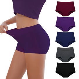 Migbean Womens Cotton Boxer Shorts Underwear Boy Shorts Seamless Boyshorts Panties 5 Packs Multicolor