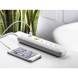 Power Strip Surge Protector with 4 Outlets and 2 Fast Charging USB Ports Heavy Duty 6 ft Extension Cord for Home and Office by Easylife Tech, White