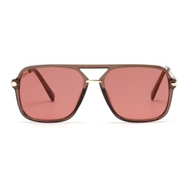 H HELMUT JUST Trendy Vintage Aviator Sunglasses Square for Men and Women Retro 70s, Transparent grey/red