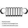 Black Front Headlight Circle Insert Cover Trim Mesh Grille Inserts