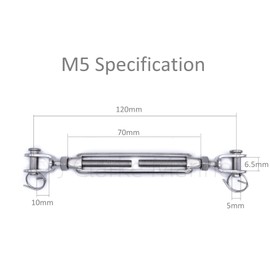 2Pcs 316 Stainless steel turnbuckle rigging screw jaw open body M5 M6 M8 tension adjuster A4 marine grade (M6)