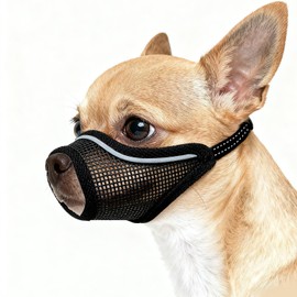 Mesh Muzzle for Small Medium Dogs, Mouth Guard Prevents Biting for Mesocephalic Dogs, Miniature Schnauzer,Jack Russell,Poochon,Breathable Fabric,Open Front for Grooming and Vet Visits(Black, XS)