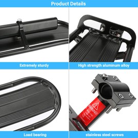 BicycleStore Rear Bike Rack, Bicycle Luggage Cargo Touring Seat Post Racks Cycling Accessories Equipment Quick Release Adjustable Aluminum Alloy Mountain Road Bicycles Carrier Mount 20lbs Capacity