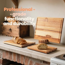 Cokka Praca Teak Cutting Board Set with Stand | 3 Pcs Durable Wooden Cutting Boards for Kitchen | Splinter-Free & No Cracking Design | Non-Slip Wood Cutting Boards with Deep Juice Groove