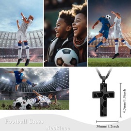 CheersLife Basketball / Football Cross Necklace for Boys, Men's Chain, Communion Gift Boy, Stainless Steel Pendant Chain, Sports Jewellery Gift for Men, To My Son Gift For Son From Mum, Stainless