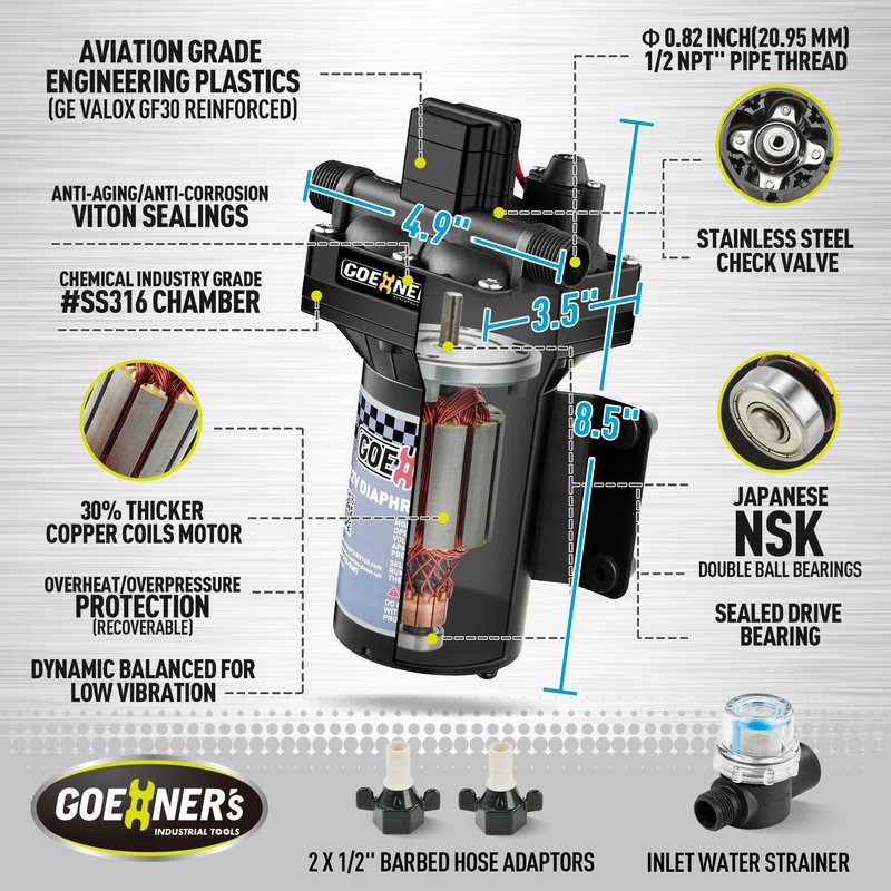 [Upgraded Version] RV Fresh Water Pump, 12V DC Water Pump,
