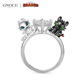 GNOCE HTTYD How To Train Your Dragon Toothless & Light Fury Cute Ring for Women,S925 Sterling Silver Ring for Her Wife, Valentine‘s Day, Mother’s Day, Jewelry Size 5-9 (8)