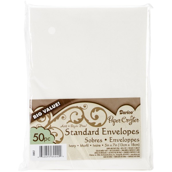 Darice A7 Standard Envelopes - 5 x 7 inches - 50 Pieces/Pack - Ivory