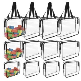 YAYODS 12 Pack Clear Toy Storage Bags with Labels, PVC Toy Organizer Bags with Zipper, Black Waterproof Board Game Storage Bag for Building Blocks, Puzzle, Books, 3 Sizes