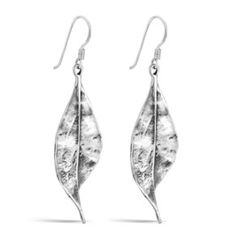 AeraVida Bohemian All Seasons Wavy Leaf Realistic .925 Sterling Silver Dangle Earrings | Earrings for Women | Dangle Earrings | Sterling Silver Dangle Earrings, Metal, No Gemstone