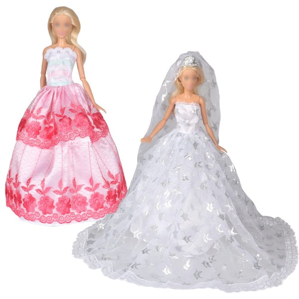 Tanosy 2 PCS Dresses Doll Gown Bride Dress White Wedding Dress with Crown Veil and Princess Evening Party Wears Gown Dress for 11.5 inch Girl Doll Xmas Gift (2 PCS Dresses)