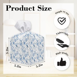 Blue Flower and Bird Leather Tissue Box Cover, Tissue Box Cover Square, Decorative Facial Paper Organizer for Bathroom, Vanity, Home Office Car Decorations - A02