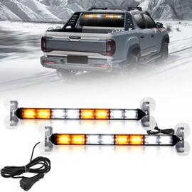 JESTMOTOR LED Emergency Strobe Light Bar, 2 in 1 Amber/White Traffic Advisor Dash Lights Bar for Trucks, Plow, Tow and Construction Vehicles Warning Safety Flashing Lights (2x16.8 inch)