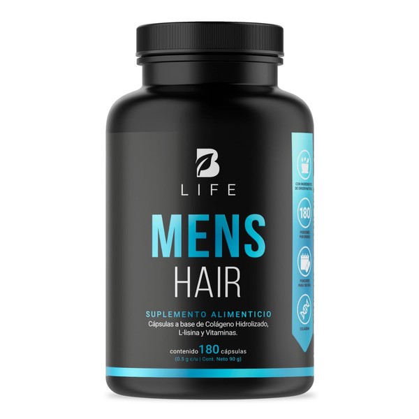 Mens Hair de 180 Cápsulas. Ingredientes naturales: Colágeno Hidrolizado, L