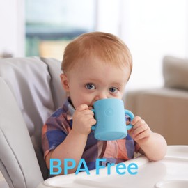 PopYum Silicone Training Cup 2-Pack for Baby and Toddler, handles, BPA Free, self feeding training, tumbler (sky blue and mint green)