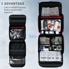 NENYX First Aid Bag Empty, Compact and Portable Medical Supplies Organizer with Multiple Compartments, Emergency Trauma Bag for Travel, Camping, Hiking, Car, Travel and Home Use, Red(Bag Only)