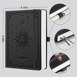 EMSHOI A5 Notebook Blank Journal - 320 Pages, 100gsm Thick Paper, Hardcover Leather, Art Sketchbook for Drawing, Unlined, Plain Sketch Book for Women Men Work Writing, 14.5 x 21cm, Black