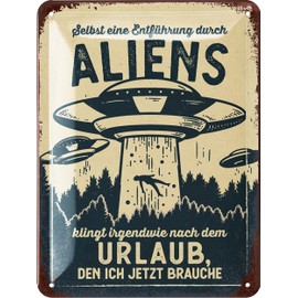 LANOLU Retro Tin Sign Alien Holiday, Vintage Metal Signs with Sayings, Shabby Chic Decorative Kitchen and Garden, Funny Metal Signs 15 x 20 cm