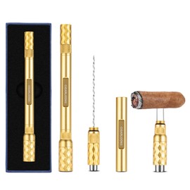 CLZOONG Cigar Punch 4-in-1 Draw Enhancer Tool with Stainless Steel Twin Nubber and Double Size Blade Sharp Cigar Punch with Gift Box, Portable Cigar Accessories (Gold)