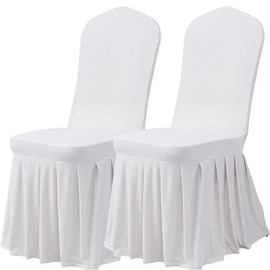 Dimatic Dining Room Chair Covers Set of 2, Stretch Parsons Slipcovers with Skirt Super Fit Spandex Chair Seat Protector Cover for Dining Room, Hotel, Ceremony (White)